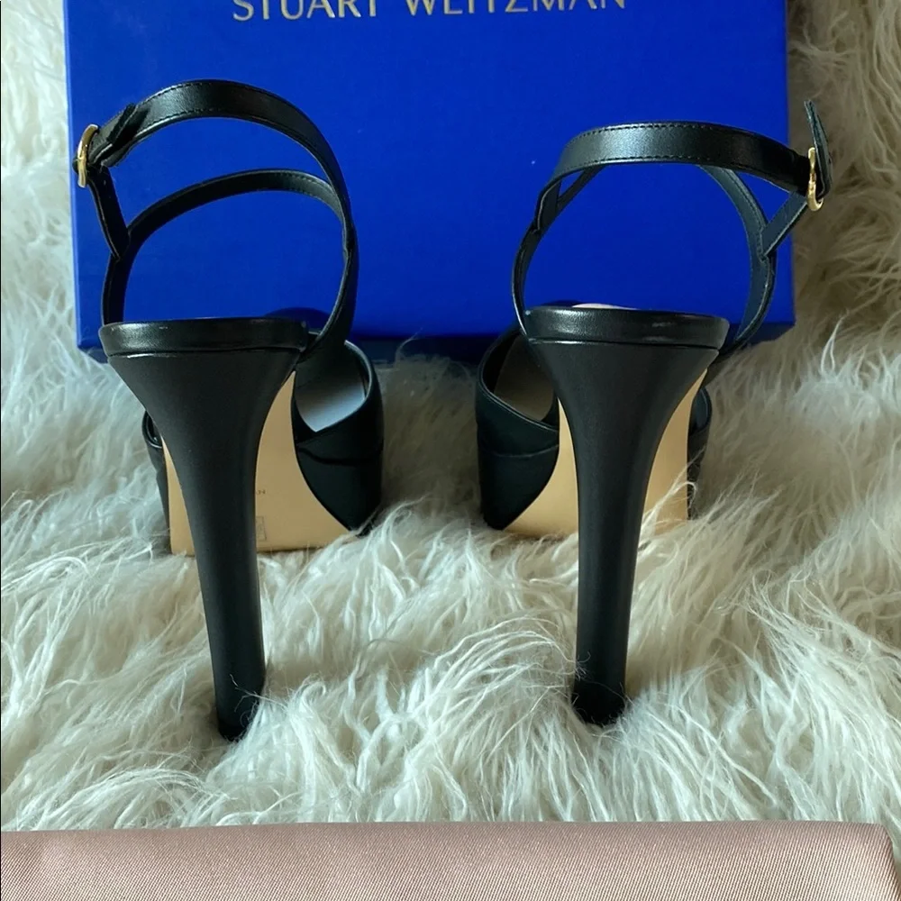 Stuart Weitzman Avenue 130 Leather Platform Pump - Size 9.5, Black